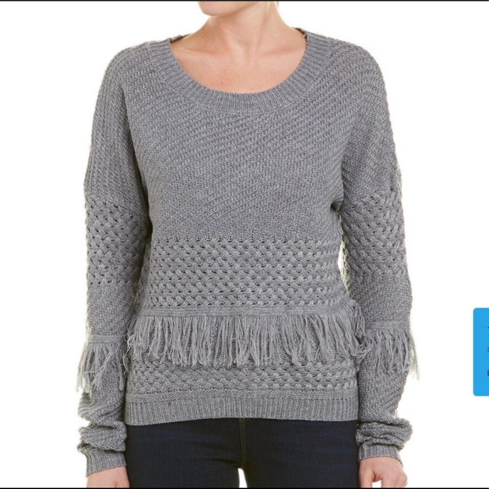 BB Dakota Candace Knit Fringe Gray Sweater